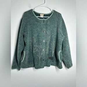 Artisans Green Sweater Jacket Button Down 2 pockets Size M-L